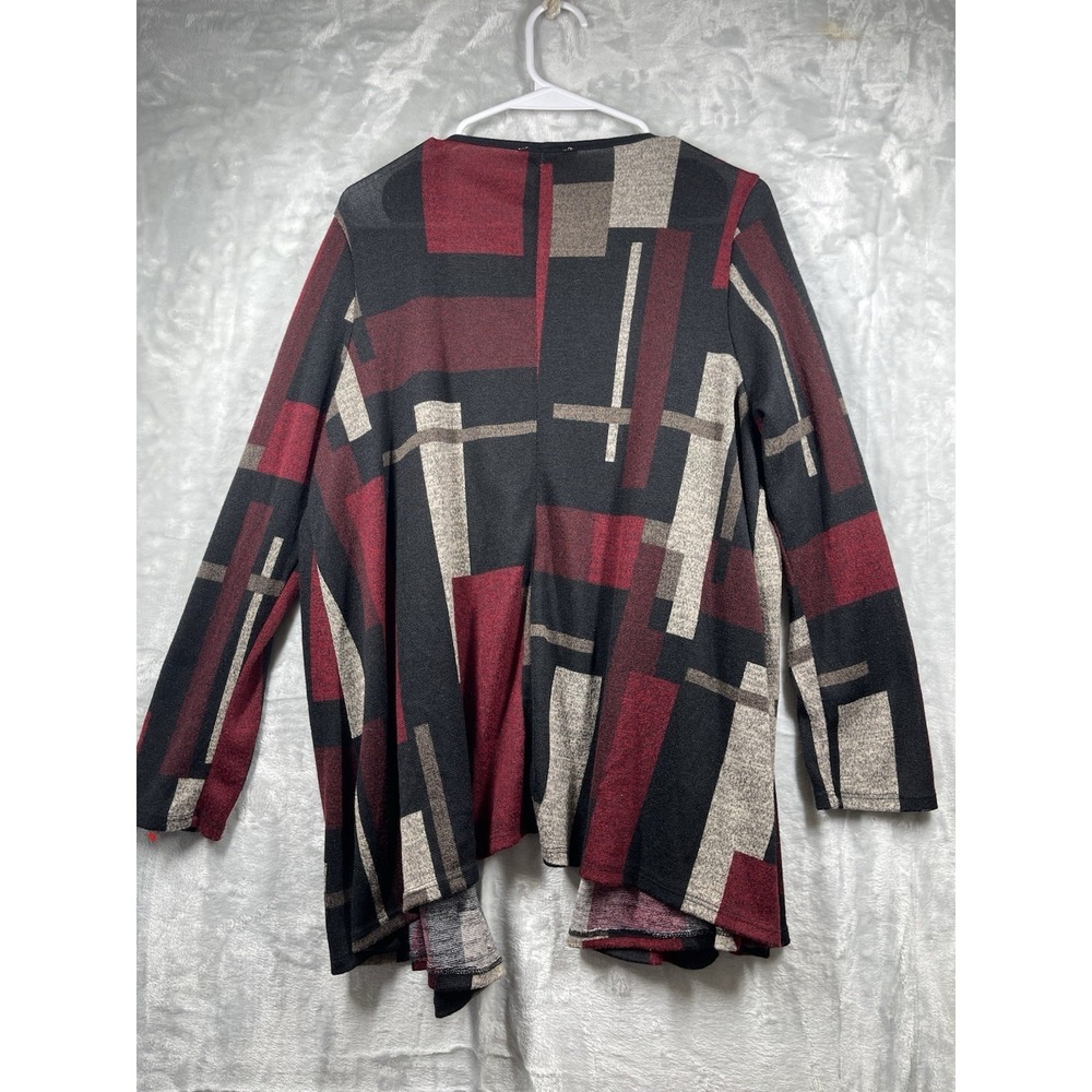 SJS Burgundy Black Gray Checkered Cardigan Sweater Womens 2X XXL NWT